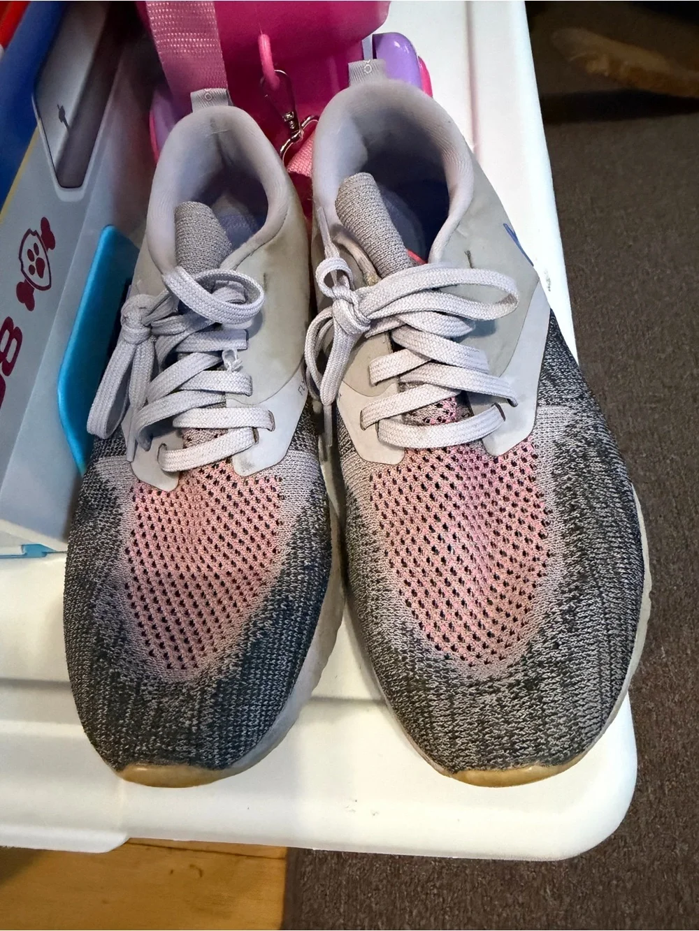 Nike Women's Knit Running Sneakers in Gray and Pink